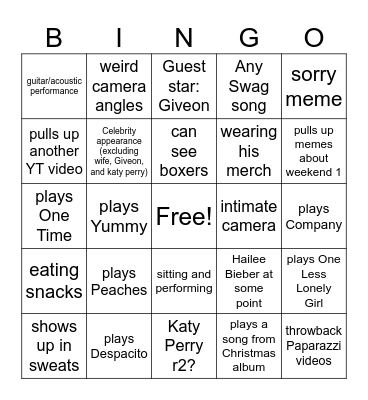 cursed Bieberchella performance weekend 2 Bingo Card