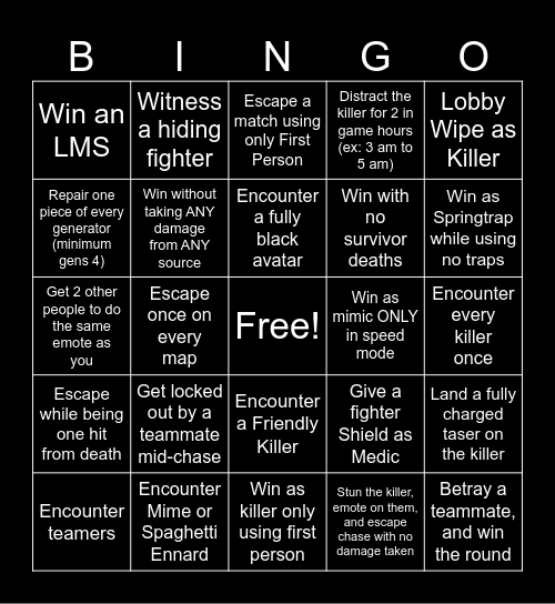 Bite By NIght Bingo Card