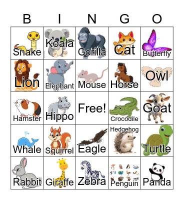 Animal Bingo Card