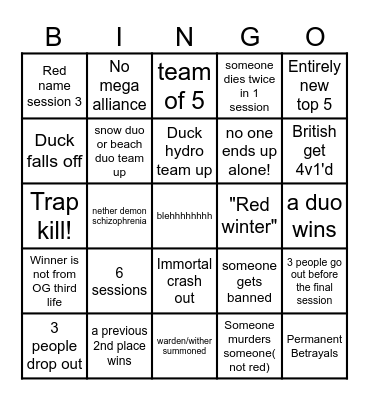 3r life Bingo Card