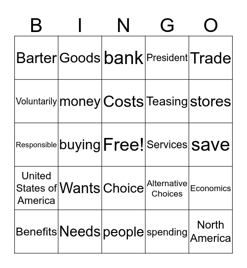 Economics Bingo Card