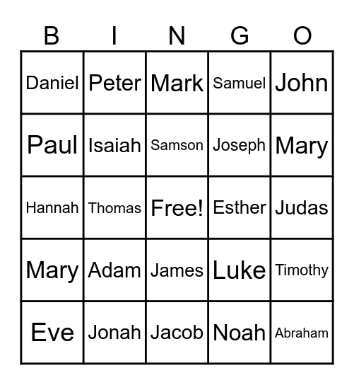 The People of the Bible Bingo Card