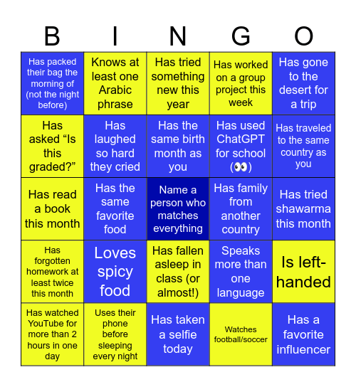 ASK STUDENT BINGO Card