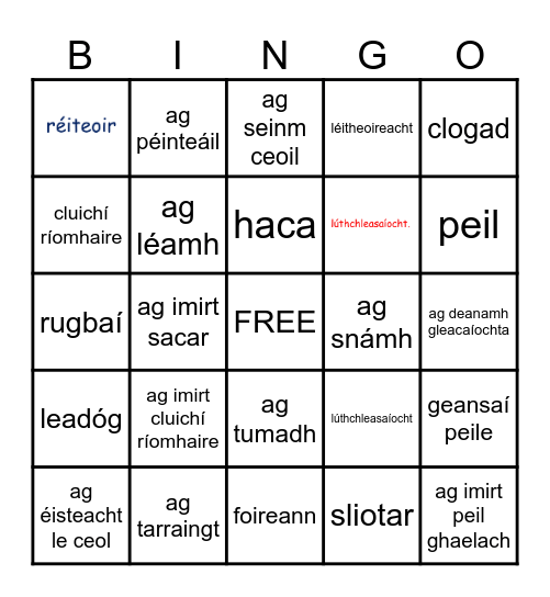 Caitheamh Aimsire Bingo Card