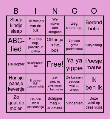 Liedjesbingo babyshower Amber Bingo Card