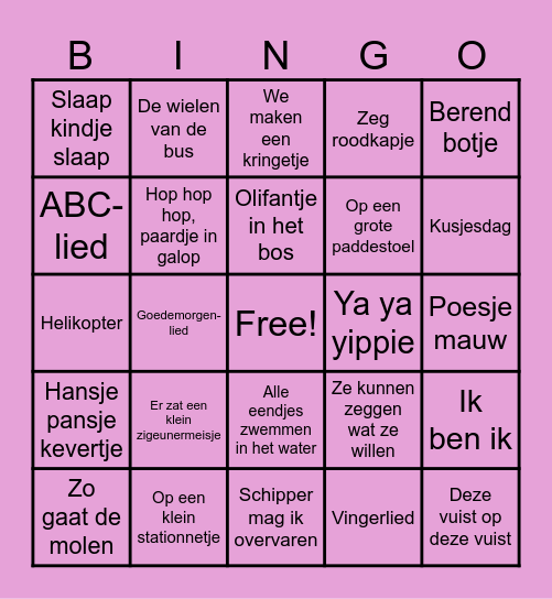 Liedjesbingo babyshower Amber Bingo Card