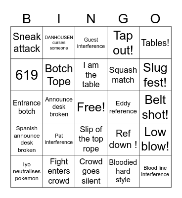 Wrestlemainia night 2 Bingo Card