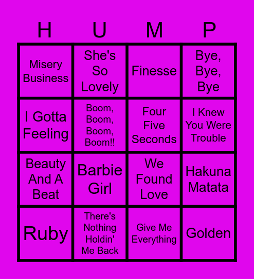 Hump Day Hits 1 (Round 1) Bingo Card
