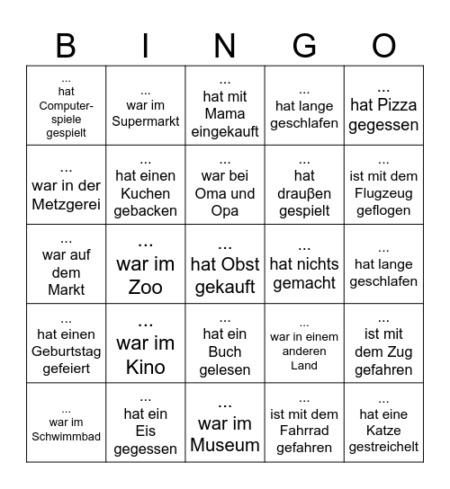 Ferien-Bingo Card