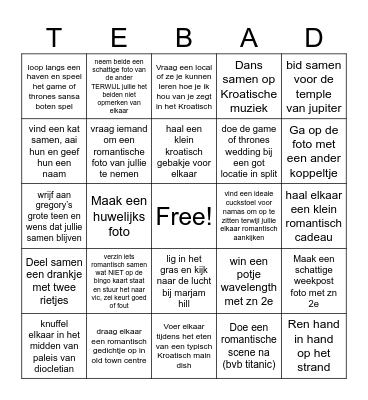 Romantisch dagje split Bingo Card