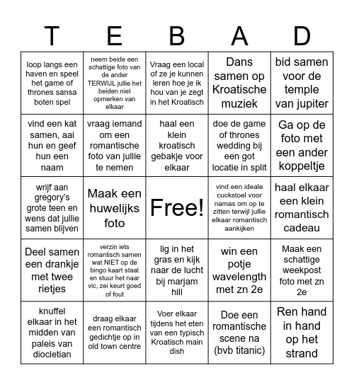 Romantisch dagje split Bingo Card