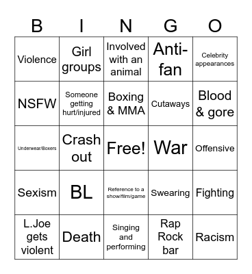 Idol House Bingo Card