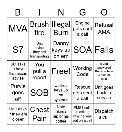 Easiest Bingo Card Ever (Fire dispatcher) Bingo Card