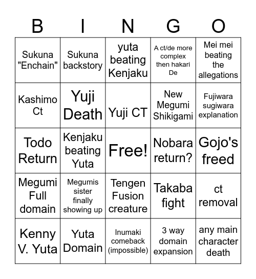 Jujutsu Kaisen Bingo! Bingo Card