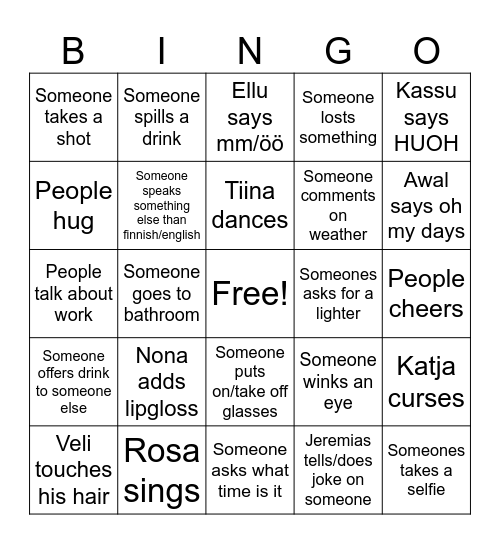 Torilla tavataan Bingo Card