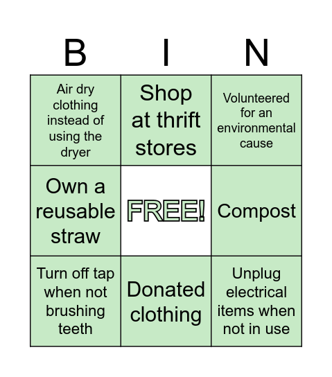 Sustainability Bingo! Bingo Card