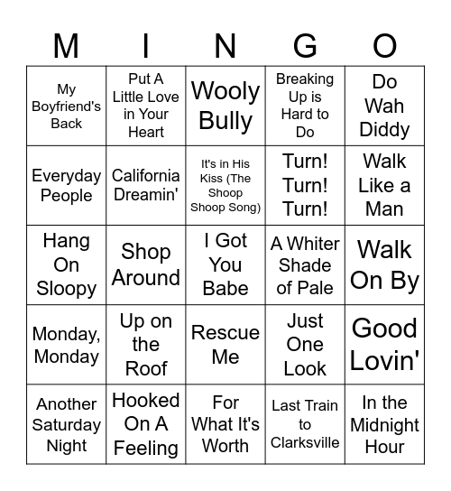60s Bingo Card