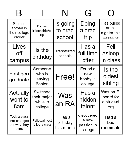 Senior Sunset Cruise 26' Bingo Card
