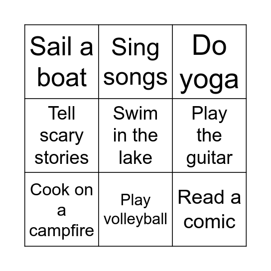 Camping Bingo Card