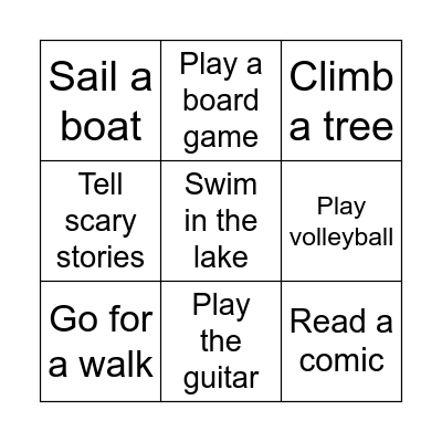 Camping Bingo Card