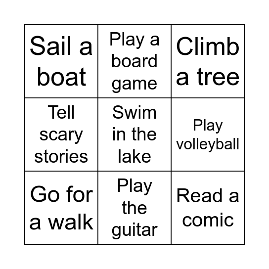 Camping Bingo Card