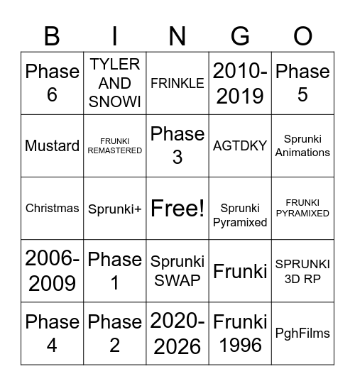 SPRUNKI Bingo Card