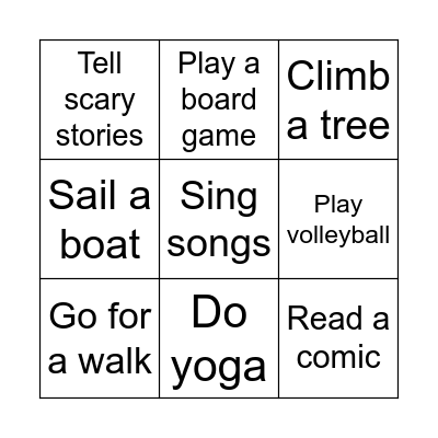 Camping Bingo Card