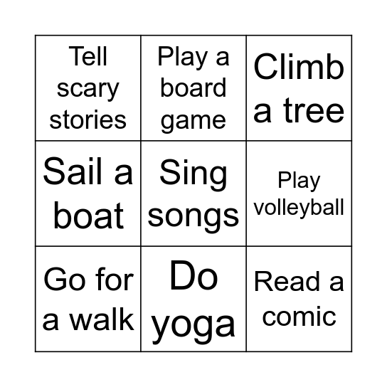 Camping Bingo Card