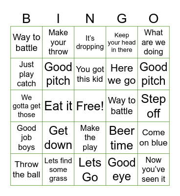 Baseball Dad Sayings Bingo Card