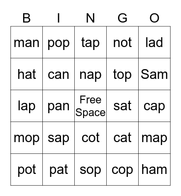 Short a and o BINGO Card