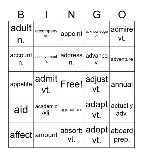 Untitled Bingo Card