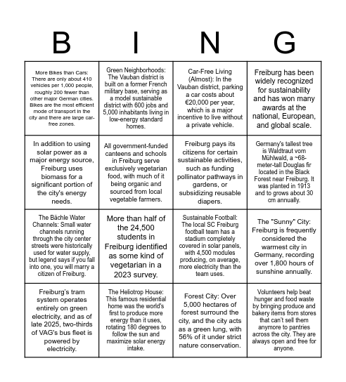 Green City Freiburg Bingo Card