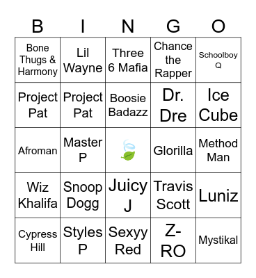 420 Rap Bingo Card