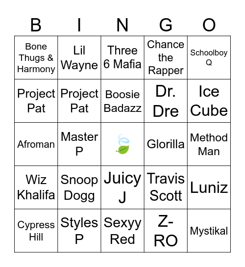 420 Rap Bingo Card