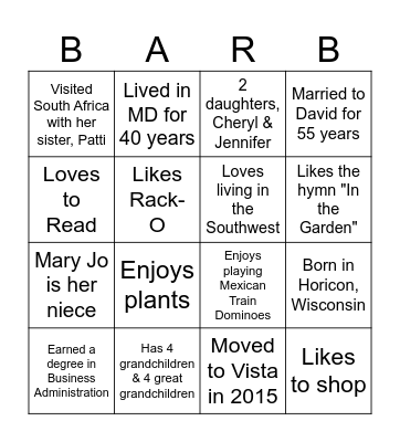Barb's Bingo Card