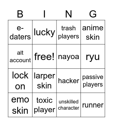 jjs Bingo Card