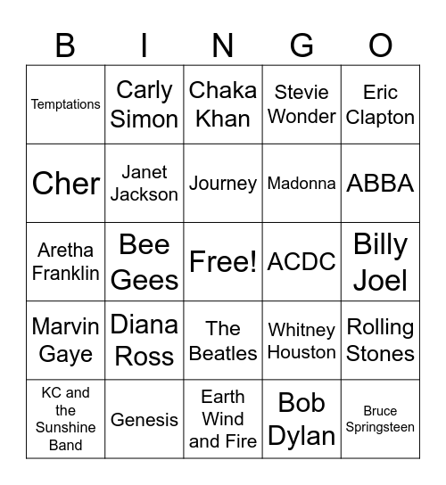 Music Bingo Card