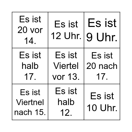 Wie spät ist es? Bingo Card