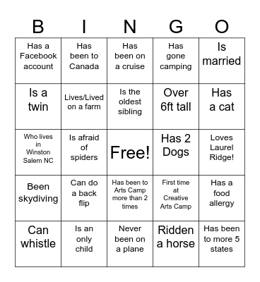 Get To Know Each Other! Bingo Card