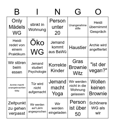 Wg Vorstellung Bingo Card