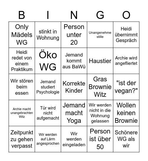 Wg Vorstellung Bingo Card