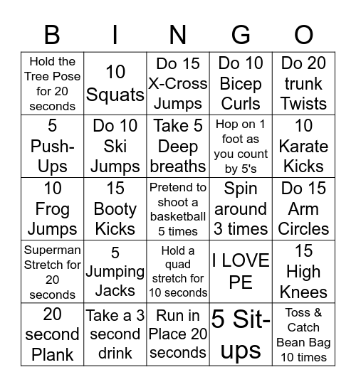 Let's Move Bingo Card