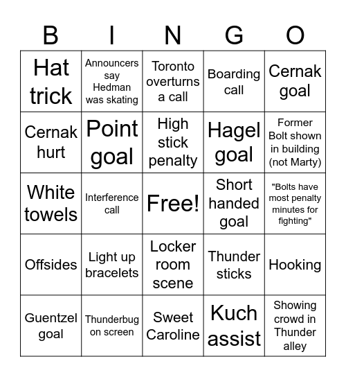 Let's Go Bolts! Bingo Card