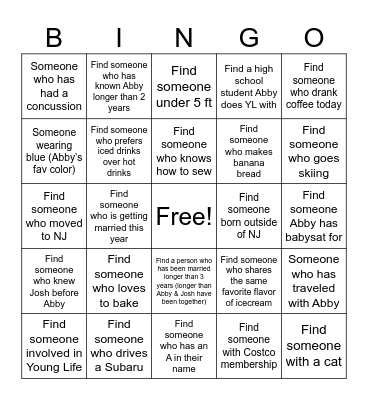 Abby’s Bridal Shower Bingo Card