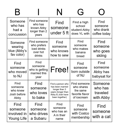 Abby’s Bridal Shower Bingo Card