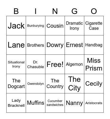 The Importance of Being Earnest Bingo Card