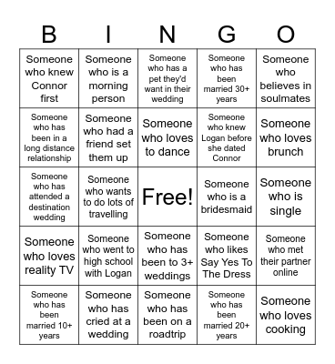 Logan's Bridal Bingo Card