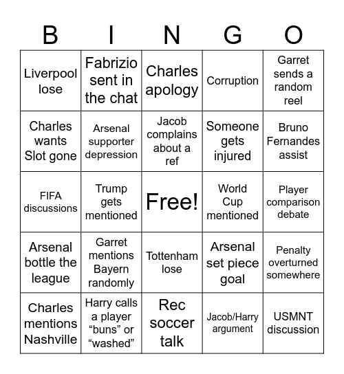 Mike Dean FC Bingo Card