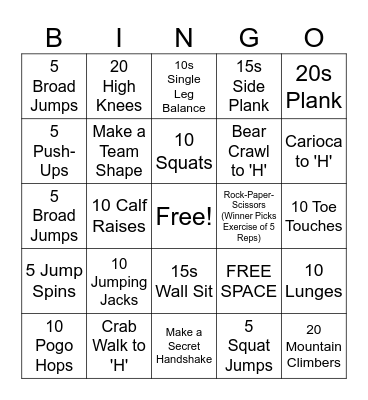 Fitness! Bingo Card