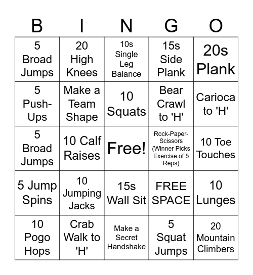 Fitness! Bingo Card